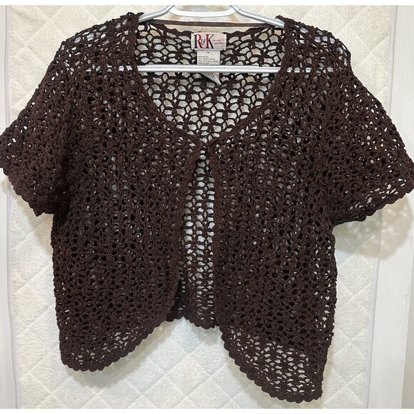 R & K Originals Woman Brown Crochet Open-Front Cardigan Shrug Size Vintage 1X - Picture 1 of 4